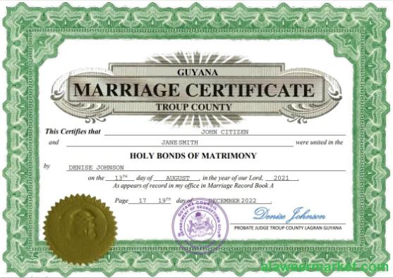 Guyana marriage certificate Word and PDF